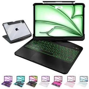 MAYDORHER for iPad 9th Generation Case with Keyboard, Cyberpunk High-tech 360° Rotating Style with Pressure Reduction Sound Effect Keyboard Case for iPad 9/8/7th Gen 10.2 Inch, Black