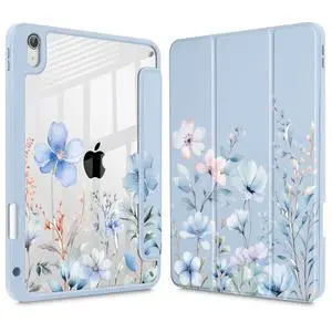 May Chen for iPad (A16) 11th Generation Case 11 Inch 2025, iPad 10th Gen Case 2022 10.9 inch, Built-in Pencil Holder with Shockproof Cover Clear Transparent Back Shell Auto Wake/Sleep, Wild Flowers