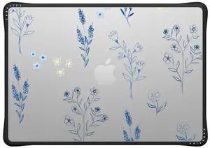 CASETiFY Impact MacBook Air 15" (M2-M4) Case [Cushioned Impact Corners/Scratch-Resistant/Anti-Slip Grip] - Small Blue Flowers - Clear Black