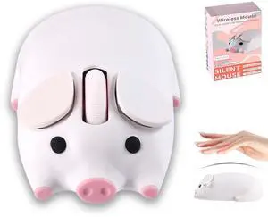 Wireless Mouse, Cute Pig Shape, Dual Mode (2.4G + Bluetooth), Silent Portable Lightweight 3-Button 1200DPI Wireless Mouse Battery Powered, Gift for Kids Boys Girls, for PC Laptops Tablets (White)