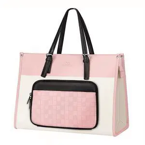 MATEIN Lunch Tote Bag for Women, 15.6 Inch Laptop Purse with Lunch Compartment, Waterproof PU Leather Briefcase with Insulated Pocket, Office Handbag for Work, Daily Use, Gifts for Ladies, Beige Pink