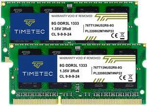 Timetec 16GB KIT(2x8GB) DDR3 / DDR3L 1333MHz PC3-10600 Non-ECC Unbuffered 1.5V / 1.35V CL9 2Rx8 Dual Rank 204 Pin SODIMM Laptop Notebook PC Computer Memory RAM Module Upgrade(16GB KIT(2x8GB))
