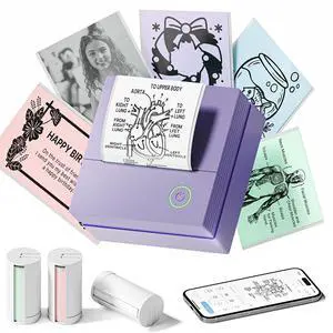 TYPONOS Sticker Printer, Mini Portable Bluetooth Thermal Printer with Multiple Templates & App Support, Inkless Print Pod for Study Notes, DIY Labels, Home School Office Usee (Violet)