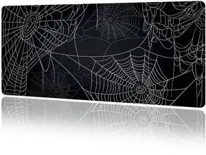 MAYCARI Halloween Cute Spider Webs Mouse Pad Kawaii Cartoon Funny Spirit Extended Desk Mat Non-Slip Rubber Baseb Large Black White Mousepad for Desk Gaming Laptop Desktop 31.5"X15.7"