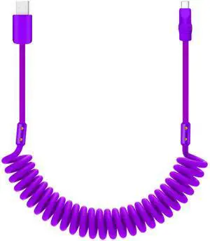 chubbycable Curly Chubby 120W Coiled USB C Cable Retractable Fast Charging Cable for Car Charger Cord Compatible with iPhone 17-15 Series, Purple, USB-A to Type-C, 2.29FT-3.6FT