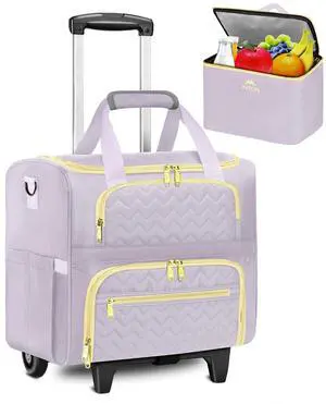 MATEIN Rolling Briefcase for Women, Rolling Work Bag with Wheels & Detachable Cart Fit 15.6 Inch Laptop, Roller Laptop Tote Bag with Insulated Lunch Box for Teacher Commute Office Work College, Purple