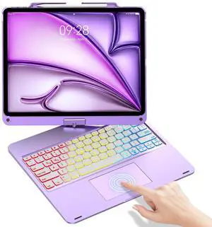 Keyboard Case for iPad Air 13 Inch(M3/M2) & iPad Pro 13 & iPad Pro 12.9 (6th/5th /4th/3rd Gen) Case with Touch Keypad, 360 Rotatable, Rainbow Backlit, Pencil Holder Folio Keyboard for Pro12.9, Purple