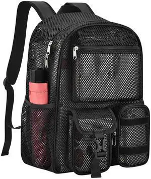 Mesh Backpack for School, 25L Large Heavy Duty mesh backpacks for Adults Girls Boys Kids with Inner Laptop Compartment, mesh Schoolbag for Outdoor Hiking Beach(Black, Small)