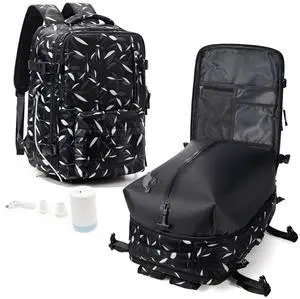 WONHOX Vacuum Seal Backpack for Travel with Air Pump Vacpack Carry on Flight Approved Compression Daypack Laptop Space Saver Bags Storage with Vacuum System 18x14x8 inches Travel Bag Women LeafBlack