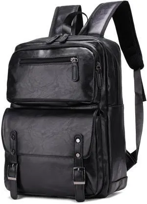 ORILOOSEN PU Casual Backpack Men Women casual Leather laptop backpack Daily commuter leather backpack College backpack (Black)