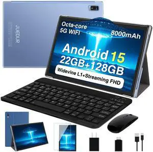 2025 Upgraded Android 15 Tablet 10 Inch Octa-Core Tablets 22GB+128GB+1TB Expand, 2-in-1 Tablet with Keyboard Mouse, 8000mAh Battery, HD IPS Display, GPS, Widevine L1, Split Screen, Metal Body -Blue