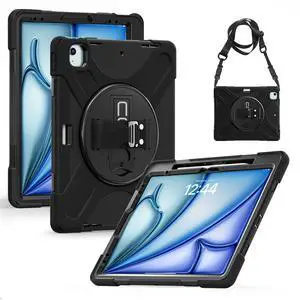 CODi Rugged iPad Air 13" (M2/M3), iPad Pro 12.9" (6th, 5th, 4th, 3rd Generation) Case  360° Protection, Rotating Kickstand, Hand & Shoulder Strap, Pencil Storage