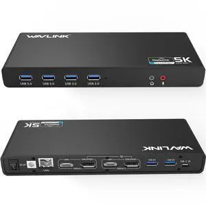 WAVLINK USB C Universal Docking Station, 15-in-1 Ultra 5K Dual 4K HD Multiple-Display Dock with 2 HDMI/2 DisplayPort/Gigabit Ethernet/6 USB 3.0/Type C/Audio/Mic/DC Jack for Desktop Laptop PC