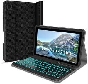 Backlit Keyboard Case for Samsung Galaxy Tab A7 Lite 8.7 Inch 2021, for A7 Lite SM-T220/T225/T227, Detachable Bluetooth Tablet Keyboard Case, Travel and Mobile Office Friendly Black