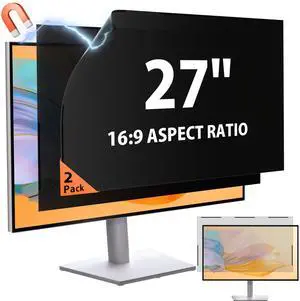 [2 Pack] 27 Inch 16:9 Magnetic Privacy Screen for Monitor Anti-Glare, Blue Light Filter, Anti-Spy Reusable Removable Privacy Filter for 16:9 Widescreen Desktop Display