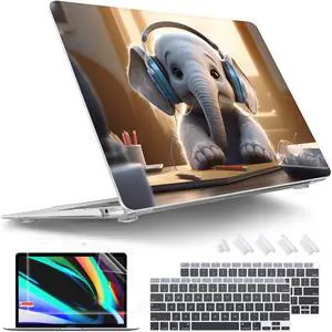 Tuiklol for MacBook Air 13 inch 2021-2018 Release M1 A2337/A2179/A1932 with Retina Display Touch ID,Hard Shell Case and Keyboard Cover for MacBook Air 13.3'' Cover,Elephant