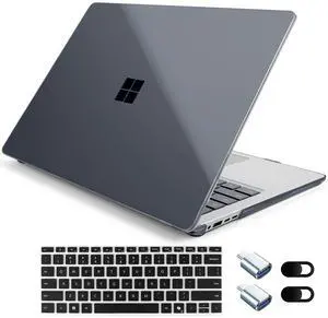 Loyrina Crystal Clear Case for 15" Microsoft Surface Laptop Copilot+ PC 2024 (7th Edition), Lightweight Ultra-Slim Shell with Soft Keyboard Cover, OTG Adapter & Webcam, Black