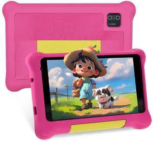 MUISOO 7 Inch Android 13 Kids Tablet, 5GB+32GB(128GB Expandable), 1024x600 HD Screen, 2500mAh, 0.3MP+2MP Dual Camera, WiFi 6, BT5.2, Parental Controls, Tablet for Kids with Shockproof Case (Pink)