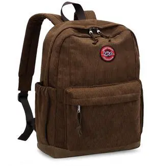 RAVUO Corduroy Backpack for Women Classic School Bag Casual Teens Bookbags Travel Daypack for High School University Brown