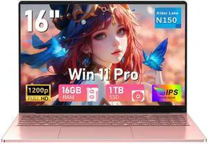 MITUNTUN Gaming Laptop Computer, 16 Inch Lap Top 2025 Window 11 Pro 16GB RAM 1TB SSD, N150 (Up to 3.6GHz), Backlit Keyboard, FHD 1920 * 1200 Screen, Office 365, 6000mAh, WiFi 5 BT 4.2, UHD Graphics