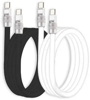 chubbycable Couple Chubby 2-Pack 240W USB C Cable Extra Thick Silicone Fast Charging Cable Compatible with iPhone 17-15 Series iPad Galaxy Series, Black+White, Type-C to Type-C, 4.9FT