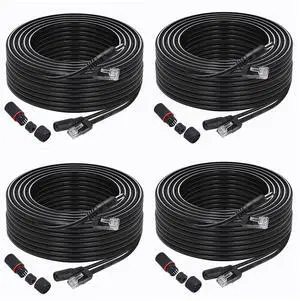 POE ethernet Cable 100 ft+Power Siamese Gigabit Camera Wire cat5/cat6 Poe Cable Indoor Outdoor Internet LAN 100 ft ethernet Cable(30 Meter) for CCTV NVR Security Camera System Black 4 PCS