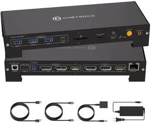 KVM Switch 3 Monitors 2 Computers 4K@120Hz Displayport and 4K@60Hz HDMI USB C KVM Switch Docking Station Shared Dual or Triple Monitors for Thunderbolt 3 Laptop and Desktop Support 100W PD Charging