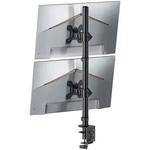 Dual Monitor Stand for 13-27'' Monitors, Vertical Stack Screen Free-Standing Monitor Riser with Swivel, Tilt, Height Adjustable, Holds One (1) Screen Up to 35Lbs, 75x75/100x100 VESA, C-Clamp