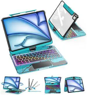 SIEBITU Clear Wireless Keyboard Case for iPad Air 11-inch (M3 2025/M2 2024) & iPad Pro 11-inch 4th 3rd 2nd 1st Gen, 7-Color Backlit with Multi-Touch Trackpad for 10.9" iPad Air 4th/5th Gen, Blue