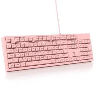 Owpkeenthy Pink Gaming Keyboard, Cute Creamy Keyboard Backlit Wired Quiet Office Keyboard Membrane 104-Keys Mechanical Feeling for PC Laptop104 Rose