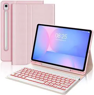 Backlit Keyboard Case for Samsung Galaxy Tab S10 Lite / S10 FE / S9 FE 10.9 Inch & S9 11'' Case with Colors Backlight Keypad, Detachable Key Board with Pen Slot for Galaxy Tablet S10 Lite 2025, Pink