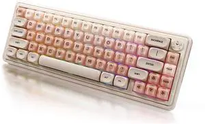 65% Mechanical Keyboard Wireless - 3 Modes 67 Keys Compact Pink Keyboard, Hot-Swap Socket, 5 Layer Padding, Creamy Gasket, Backlit RGB Keyboards Matte Crystalsi Keycaps