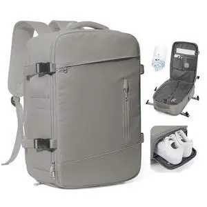 Travel Vacuum Backpack Airback Vacpack Seal Packing Backpack with Pump Storage Vacuum Compression Seal Bags Carrry on Flight Approved Personal Item Compression Laptop Work Back Pack Grey Brown