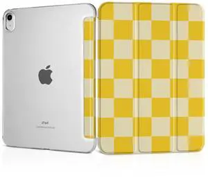 MEEgoodo for iPad A16 11th Generation Case 2025 11 inch, Tablet Cases for iPad 10th Generation 2022, Tablet Cover with Silk Texture & PC Clear Back Cover, Yellow Squares