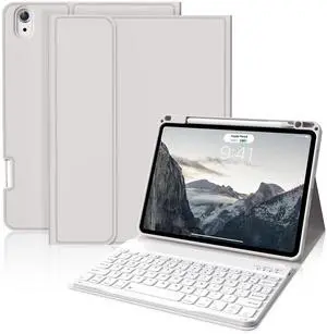 BQDIYOO Case for iPad Air 7th/6th 11-inch M3/M2 (2025/2024), iPad Air 5th/4th Generation 10.9 inch 2022/2020, Stand Folio Detachable Wireless Keyboard Soft TPU Cover with Pencil Holder, Gray