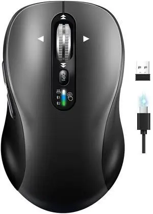 Wireless Bluetooth Mouse,Multi Device Ergo Computer Mouses,Metal 4-Way Super Scrolling,± 3200 DPI,10 Buttons,Plug&Play,Quiet,Rechargeable,USB Cordless Mice for Laptop,Tablet,Mac,iPad,PC,Phone (Grey)