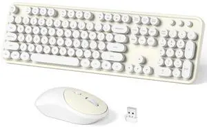 Dilter Wireless Keyboard and Mouse Combo, 104 Keys Full-Sized Typewriter Keyboards, 2.4 GHz USB Receiver Plug and Play, for Windows, PC, Laptop, Desktop (Cremy White)
