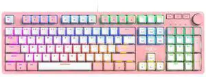 FOXXRAY HKM-95 Wired Mechanical Gaming Keyboard, Full-Size RGB Backlit with Media Control Knob, Outemu Switches, USB Plug and Play for PC/Mac/Windows - Pink & White (Clicky Blue Switch)