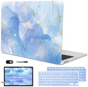 LCMOCICO Compatible with MacBook Air 13 inch Case 2021 2020 2019 2018 M1 A2337 A2179 A1932 with Retina Display & Touch ID, Pattern Plastic Hard Shell Case Keyboard Cover Screen Flim, Blue Marble