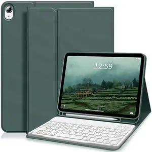 SQBEBS Case with Keyboard for iPad (A16) 11th/10th Generation 11 inch 2025/10.9 inch 2022, Detachable Bluetooth Keyboard, Stand Folio Keyboard Cover with Pencil Holder for iPad 10 Gen, Dark Green
