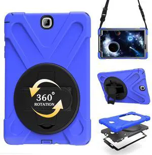 Shockproof Case for Samsung Galaxy Tab A 9.7'' 2015 (SM-T550 T555 SM-P550 P555),Portable Heavy Duty Tablet Cover with 360 Rotating Stand Handle Strap & Shoulder Belt Carrying Case (New Blue)