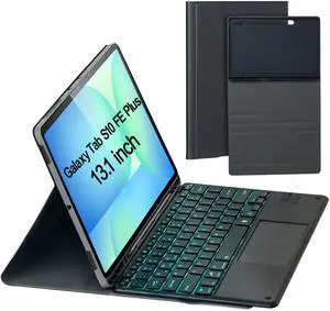 Keyboard Case for Samsung Galaxy Tab S10 FE Plus/S10 FE+ 13.1-Inch 2025, Detachable 7 Colors Backlit Bluetooth Keyboard, Smart Touchpad, Folio Cover with S Pen Holder (Black)