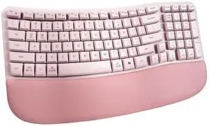 Nulea RT08 Wave Keys Wireless Ergonomic Keyboard with Cushioned Palm Rest, 2.4GHz Ergo Cordless USB Computer Keyboard, Comfortable Natural Typing, for Laptop, Mac, Windows (Pink)