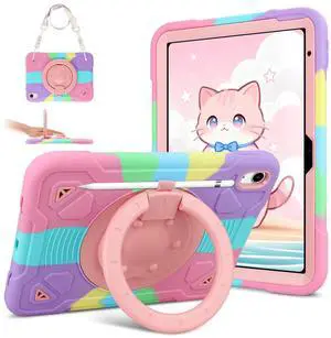 for iPad (A16) 11th Generation Case 11 Inch 2025 iPad 10th Generation Case 10.9 Inch 2022 with Pencil Holder Shoulder Strap 360° Rotate Stand Hard Full-Body Drop Protective Cover Colorful Tablet Cover