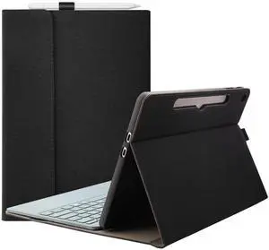 Megoo Surface Pro 12 Case for Microsoft Surface Pro 12 (2025) 12", Multiple Angle Adjustment Folio Case Protective Cover with Stylus Pen Holder Compatible with Type Cover Keyboard (Black)