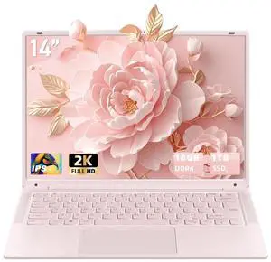 Nmybwo 14''Pink Laptop 16GB DDR4 RAM 1TB SSD,2K UHD (2160 * 1440) IPS Display Laptop, in tel N150 CPU (Up to 3.6 Ghz) Win 11 Portable PC/WiFi 5,Type-C,3MP Camera,6000Mah,BT5.0,Fingerprint (16G+1TB)