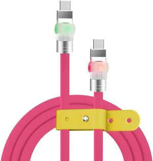 chubbycable Neon Chubby - Fast Charge UFO Neon Cable Durable Charging Cable Ultra-Thick Silicone LED Light Up Phone Charger Cord, Rose Red, Type-C to Type-C, 1.6FT