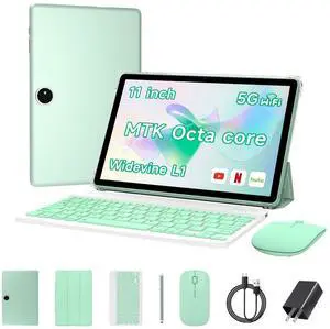 11 inch Android Tablet Pc,18GB(6+12) RAM +64GB ROM,2 in 1 Tablets with Keyboard Case Mouse Stylus, 2.0GHz Octa-core Processor, 1280 * 800 IPS HD Incell Screen, 5G WiFi6 BT 5.0, 8MP Camera Tableta PC