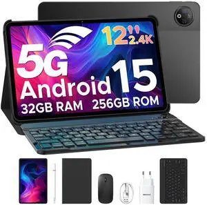 DOOGEE V Pad 5G 12 Inch Tablet with Keyboard,Gemini AI Android15 Tablet, 2.4K 90Hz Android Tablets,Mediatek Dimensity 7050 Octa-Core, 32GB+256GB/2TB TF, 8800mAh Battery Tablets, WiFi 6, Quad Speakers