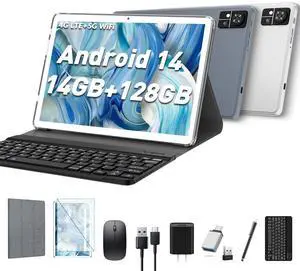 Android Tablet 10 inch 2025 Latest Tablet with Keyboard 14GB RAM+128GB ROM+1TBExpand,Octa-Core,Incell screen,5G + 2.4GHz WiFi/BT5.0/GPS,4G Cellular for T-Mobile,13MP+8MP Camera 7000mAh Battery